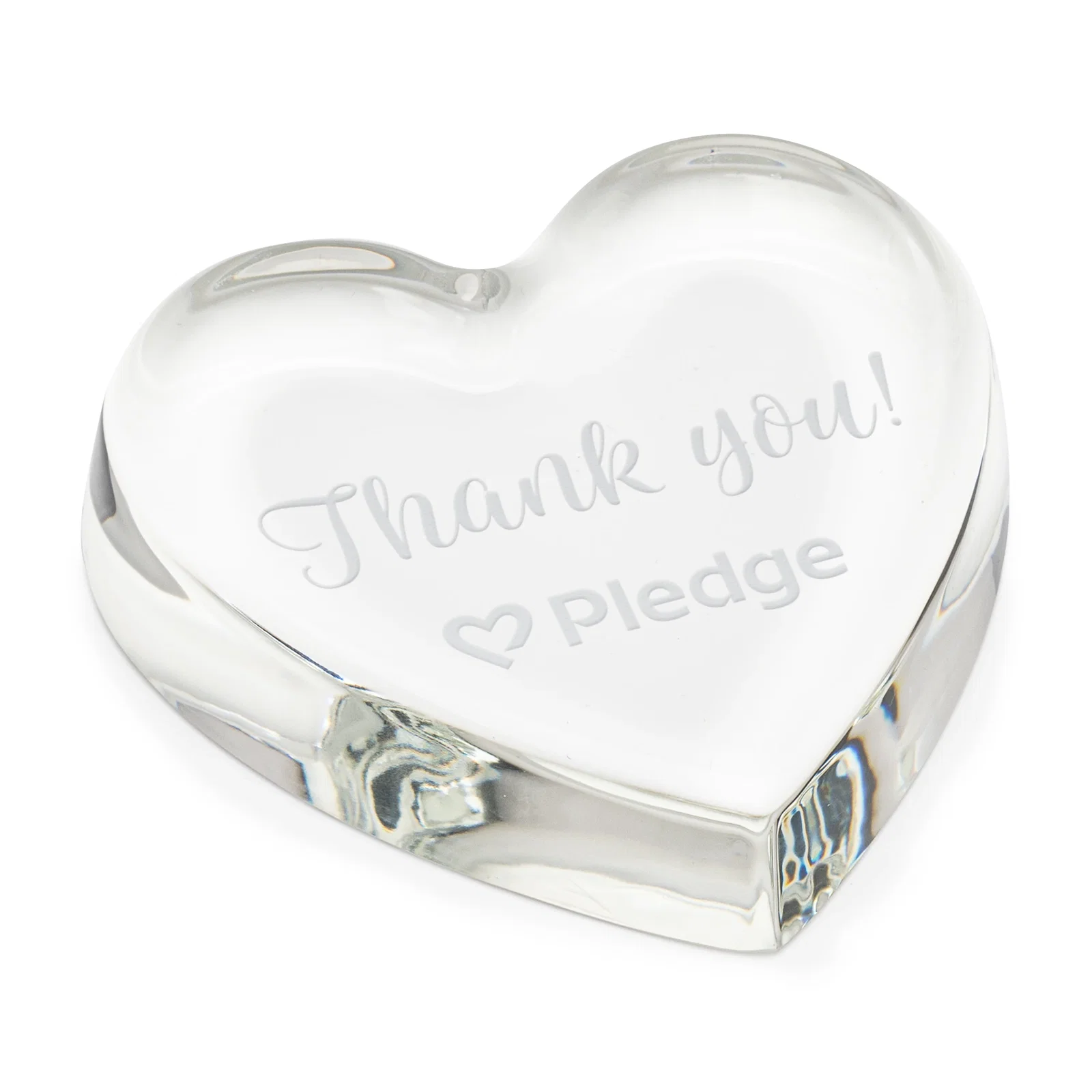 Custom Domed Heart Crystal Paperweight, 4" x 3.75" x 0.75" Starfire Glass, client appreciation gift for employee recognition