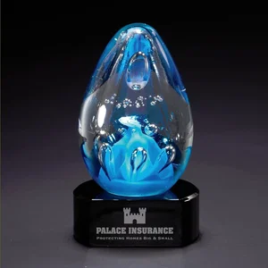 Black Base Cobalt Art Glass Award, 5.75 Inch, Etched Imprint