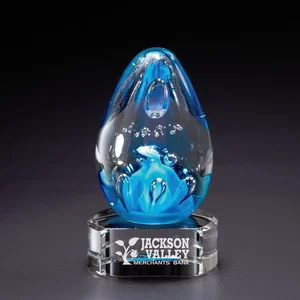 Clear Base Cobalt Art Glass Award, 5.75 Inch, Etched Imprint