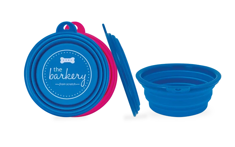 Collapsible 10 oz. Silicone Pet Bowl. Collapsible silicone travel pet bowl that folds flat for veterinary clinic giveaways