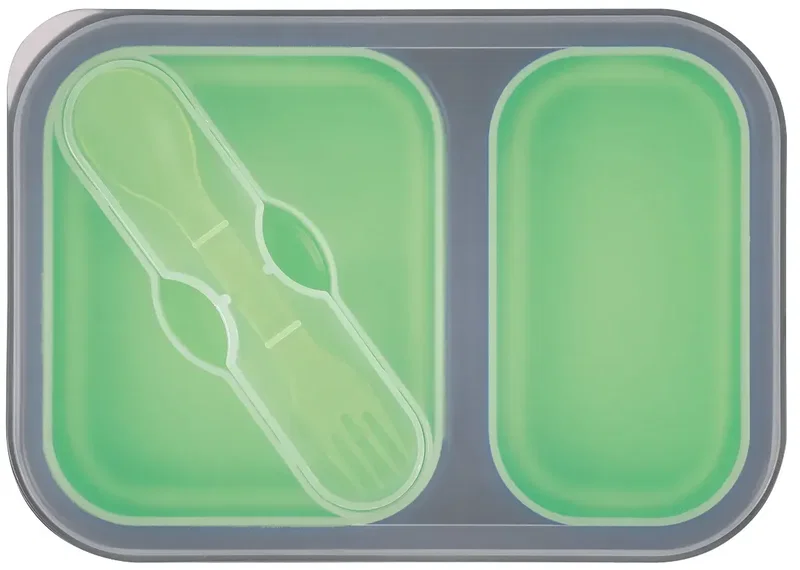 Collapsible 2-Section Food Container With Dual Utensil — view 2