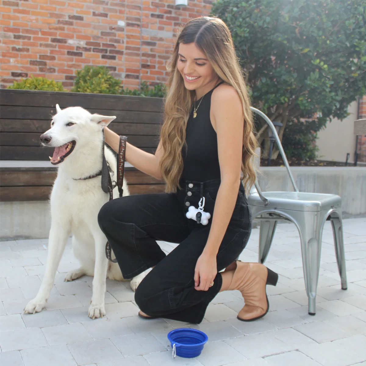 Collapsible Pet Bowl being worn