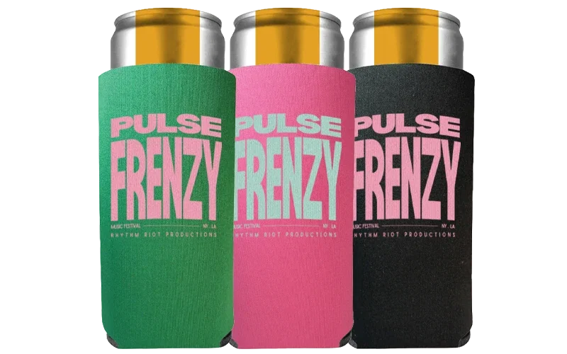 Collapsible Slim-Can Foam Cooler. Collapsible foam slim-can cooler for brewery and festival drink koozies