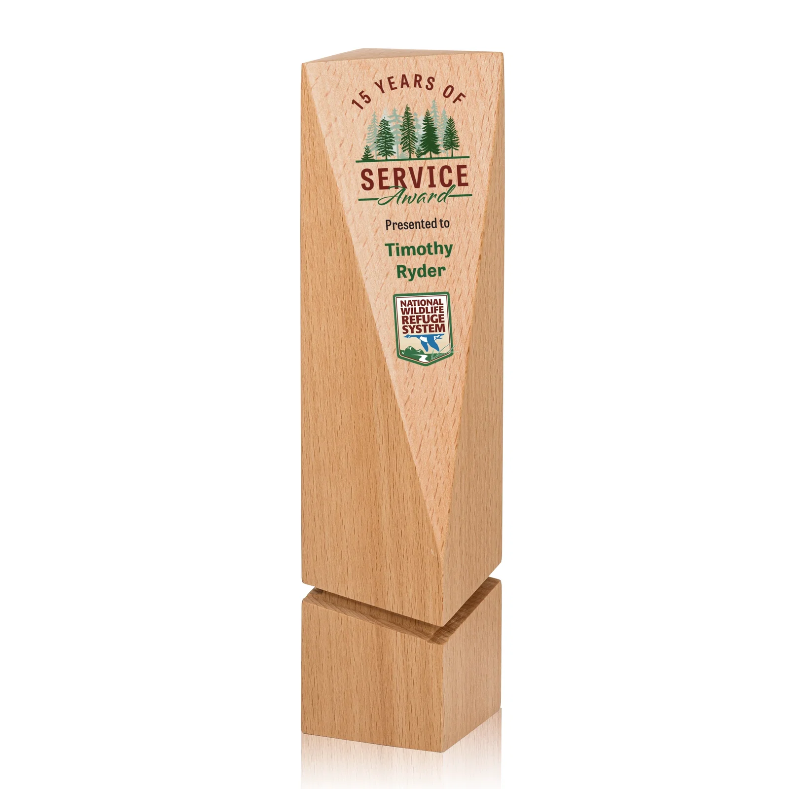 Personalized Abstract Geometric Beechwood Sculpture for employee recognition