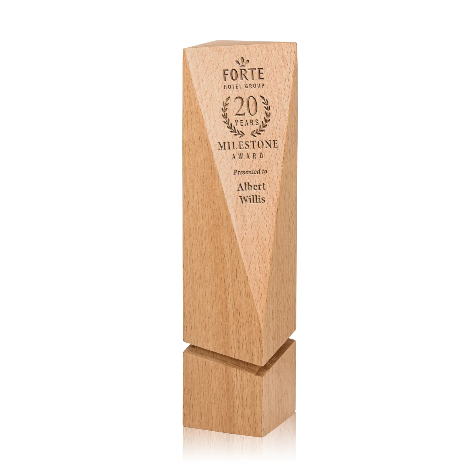 Custom Abstract Geometric Beechwood Sculpture for service anniversary gifts