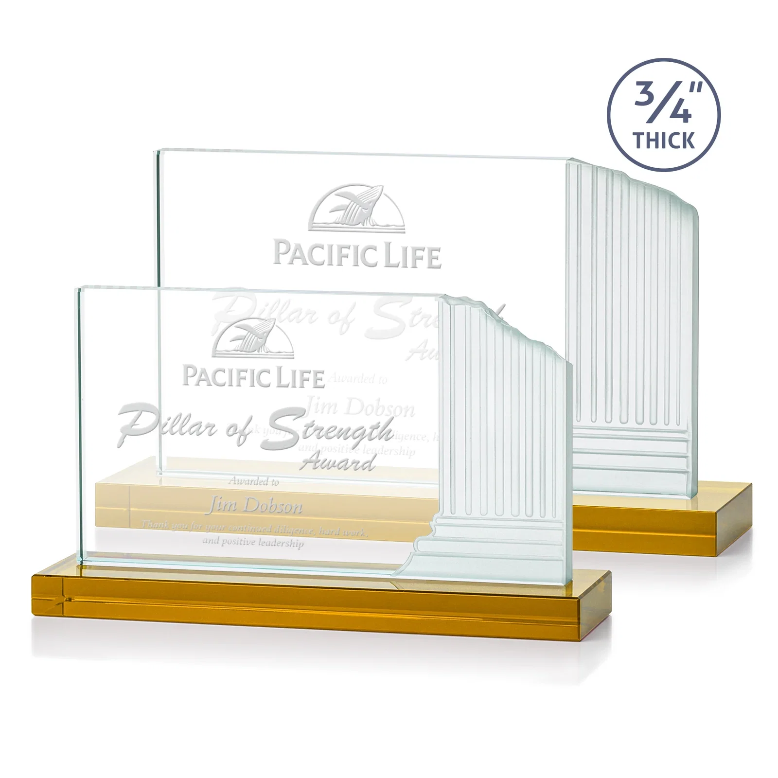 Custom Starfire Crystal Roman Colosseum Award on Amber Base, awards for employee recognition