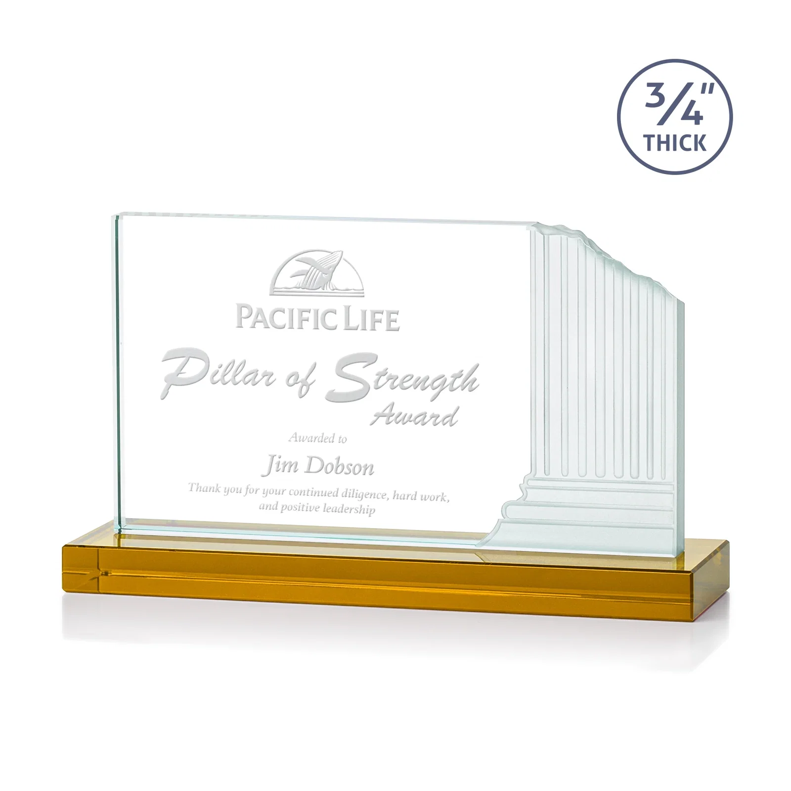 Custom Starfire Crystal Roman Colosseum Award on Amber Base, awards for corporate award ceremonies