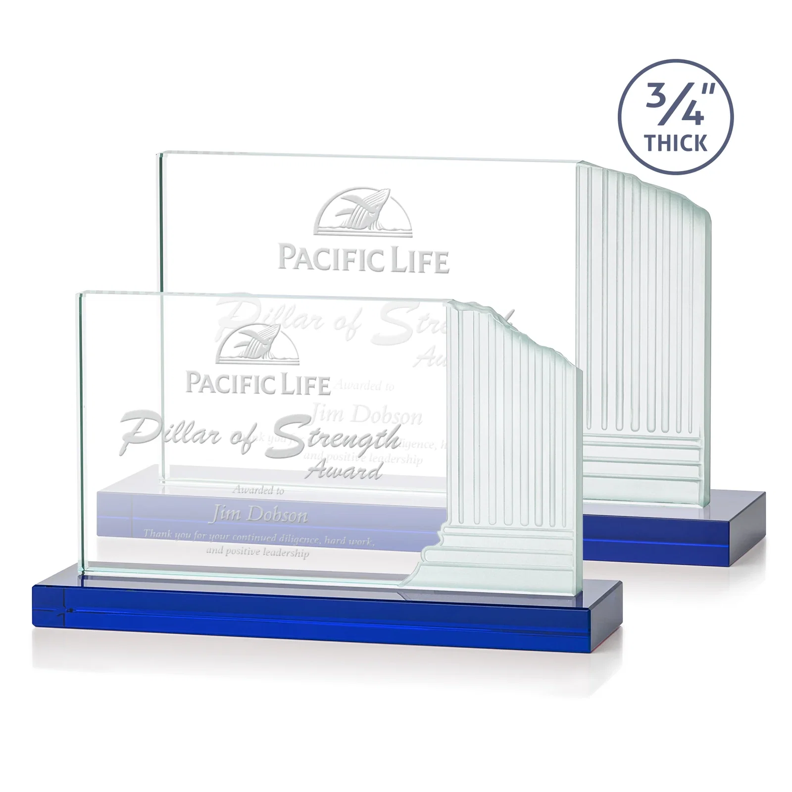 Custom Starfire Crystal Roman Colosseum Award on Blue Base, awards for employee recognition