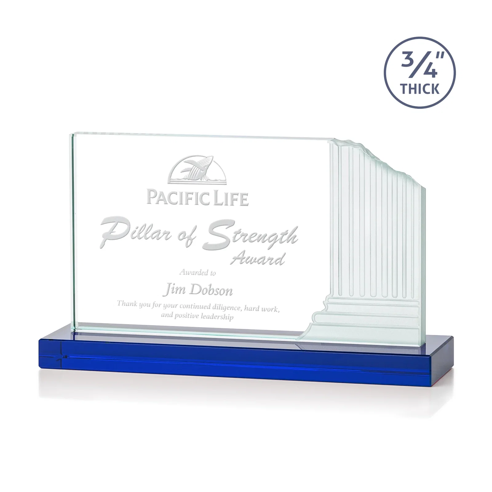 Custom Starfire Crystal Roman Colosseum Award on Blue Base, awards for corporate award ceremonies