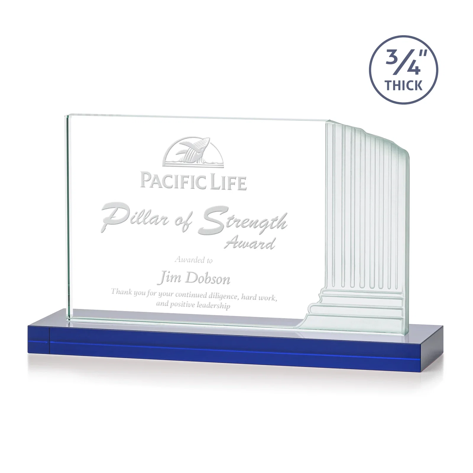Custom Starfire Crystal Roman Colosseum Award on Blue Base, awards for service anniversary gifts