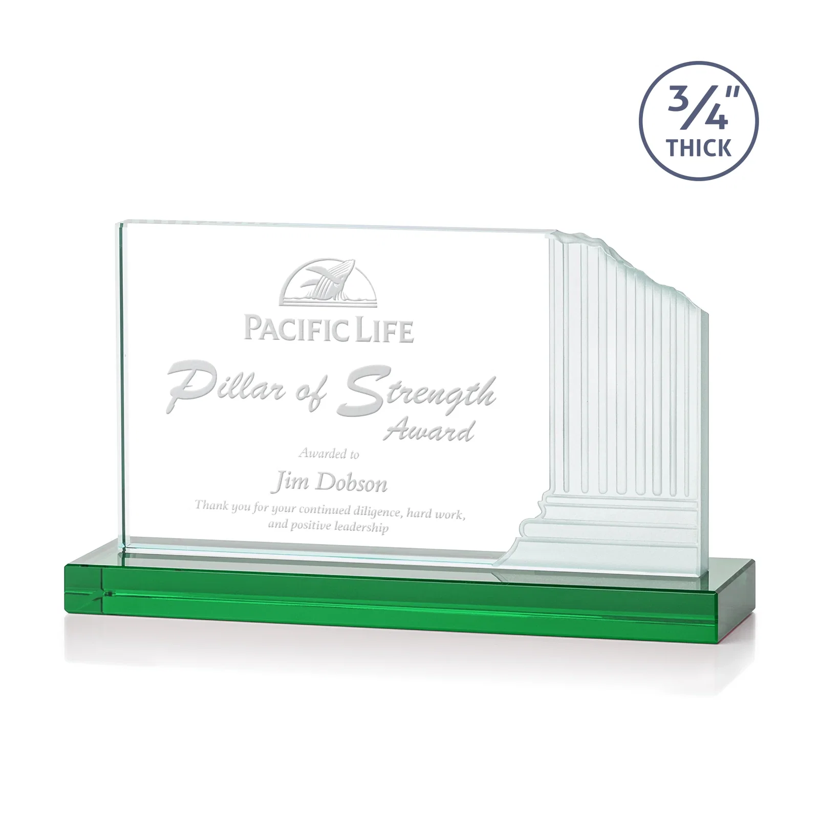 Custom Starfire Crystal Roman Colosseum Award on Green Base, awards for corporate award ceremonies