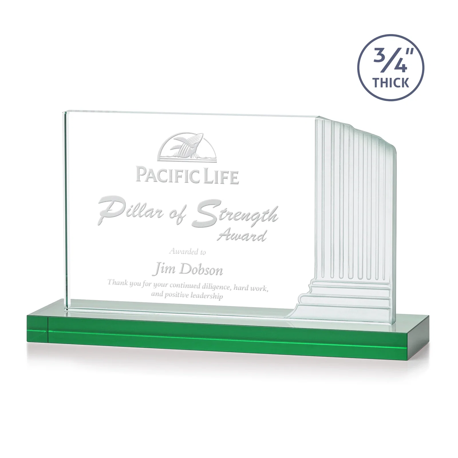 Custom Starfire Crystal Roman Colosseum Award on Green Base, awards for service anniversary gifts