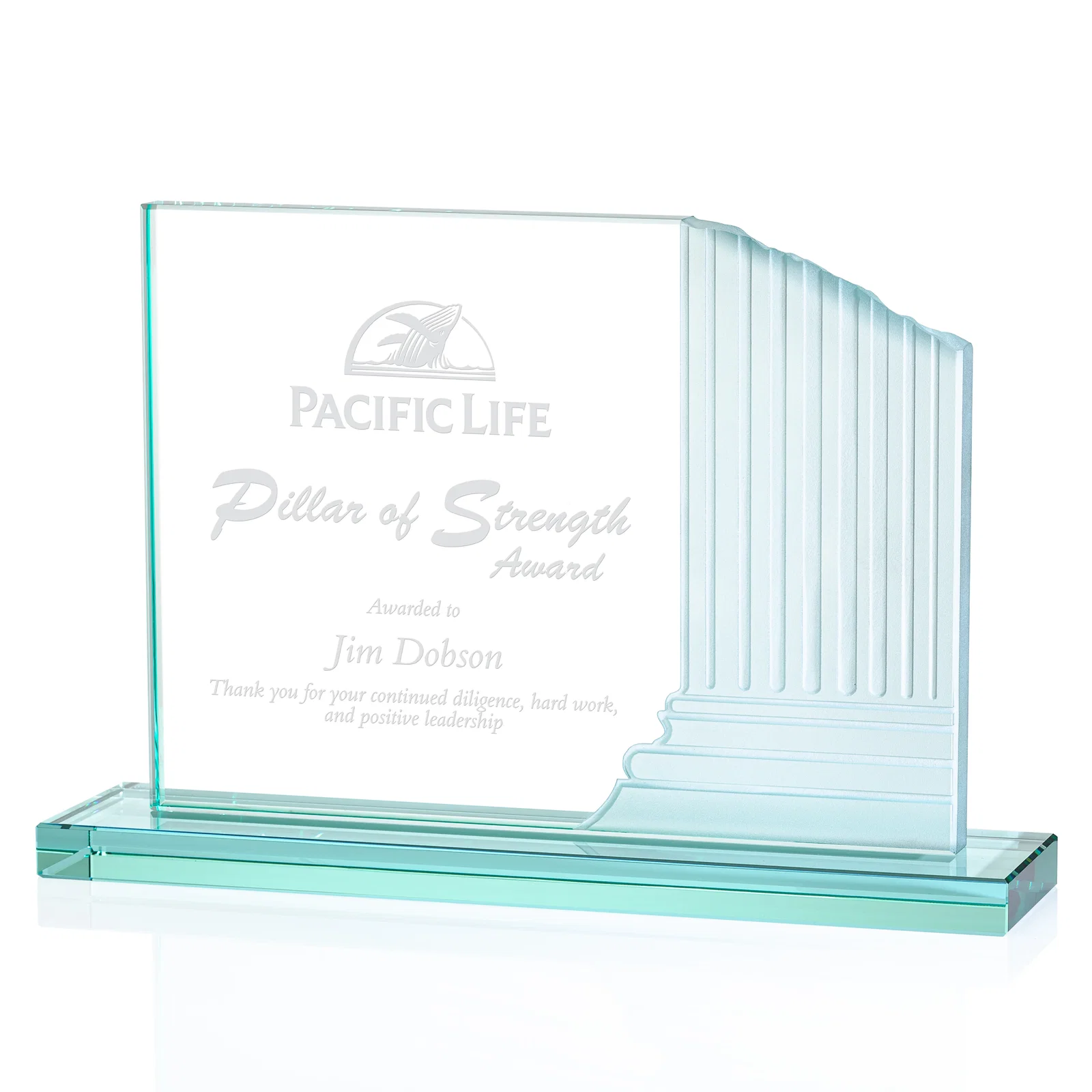 Custom Jade Glass Award Sculpted Into Stepped Colosseum Pillars for sales achievement awards
