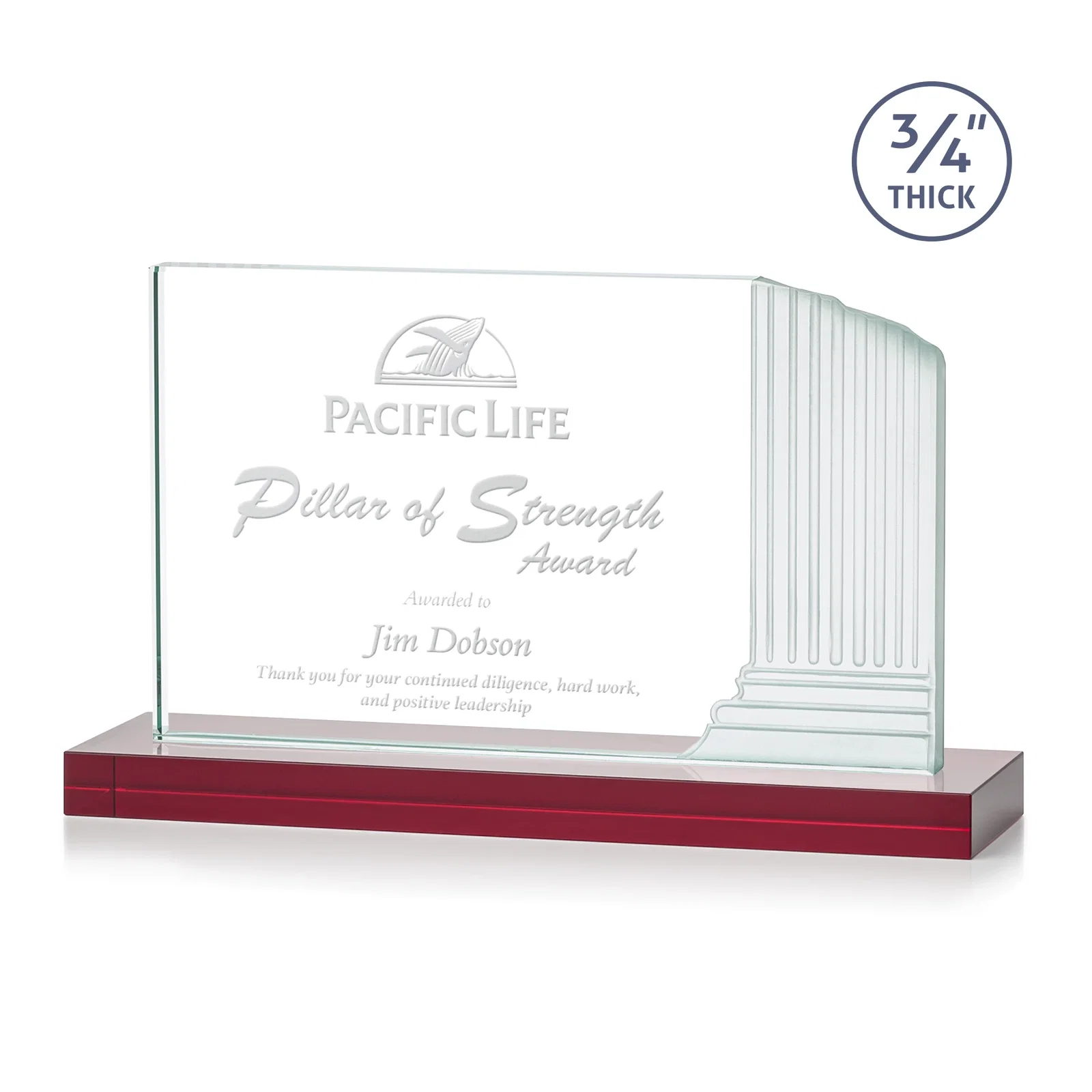 Custom Starfire Crystal Roman Colosseum Award on Red Base, awards for service anniversary gifts