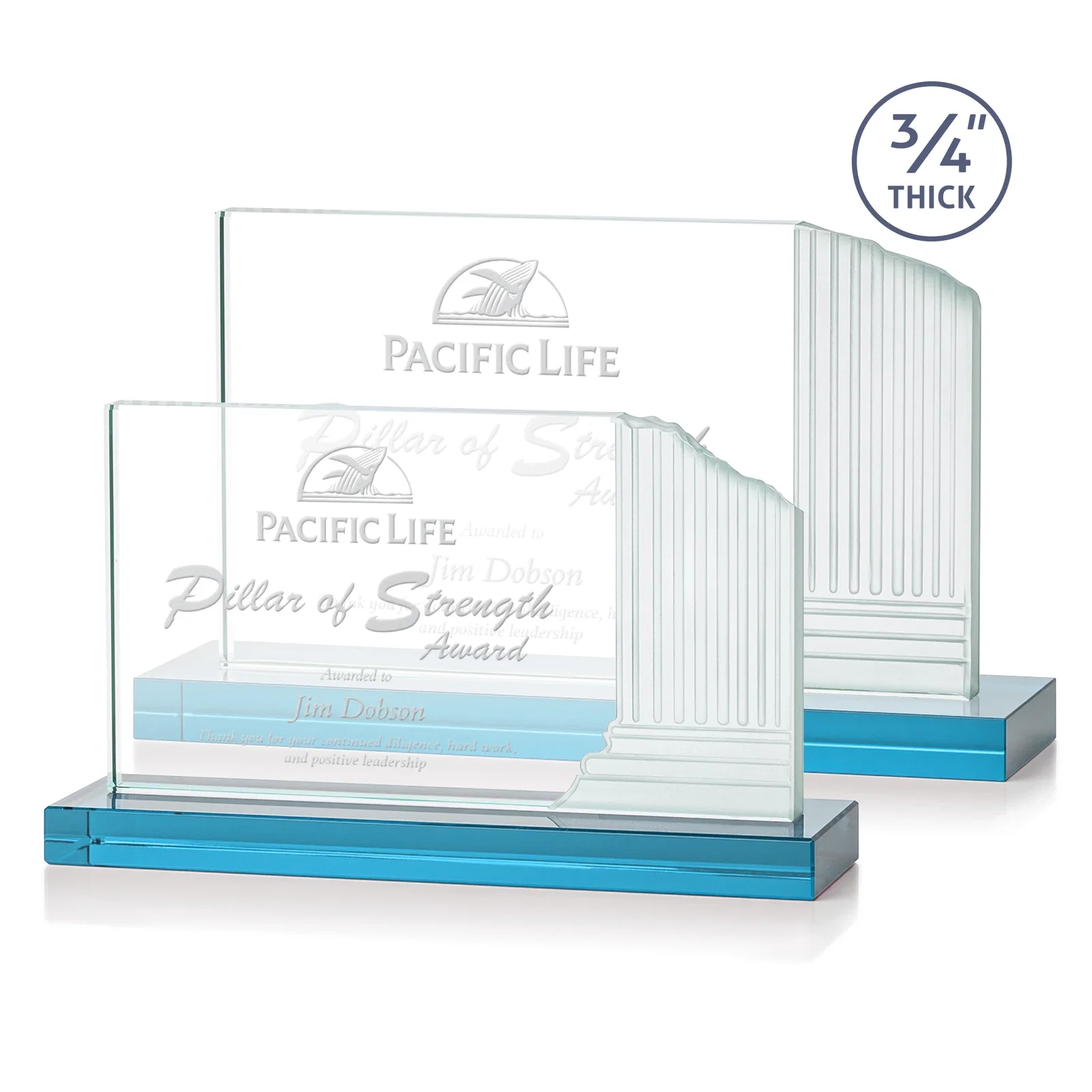 Custom Starfire Crystal Roman Colosseum Award on Sky Blue Base, awards for employee recognition
