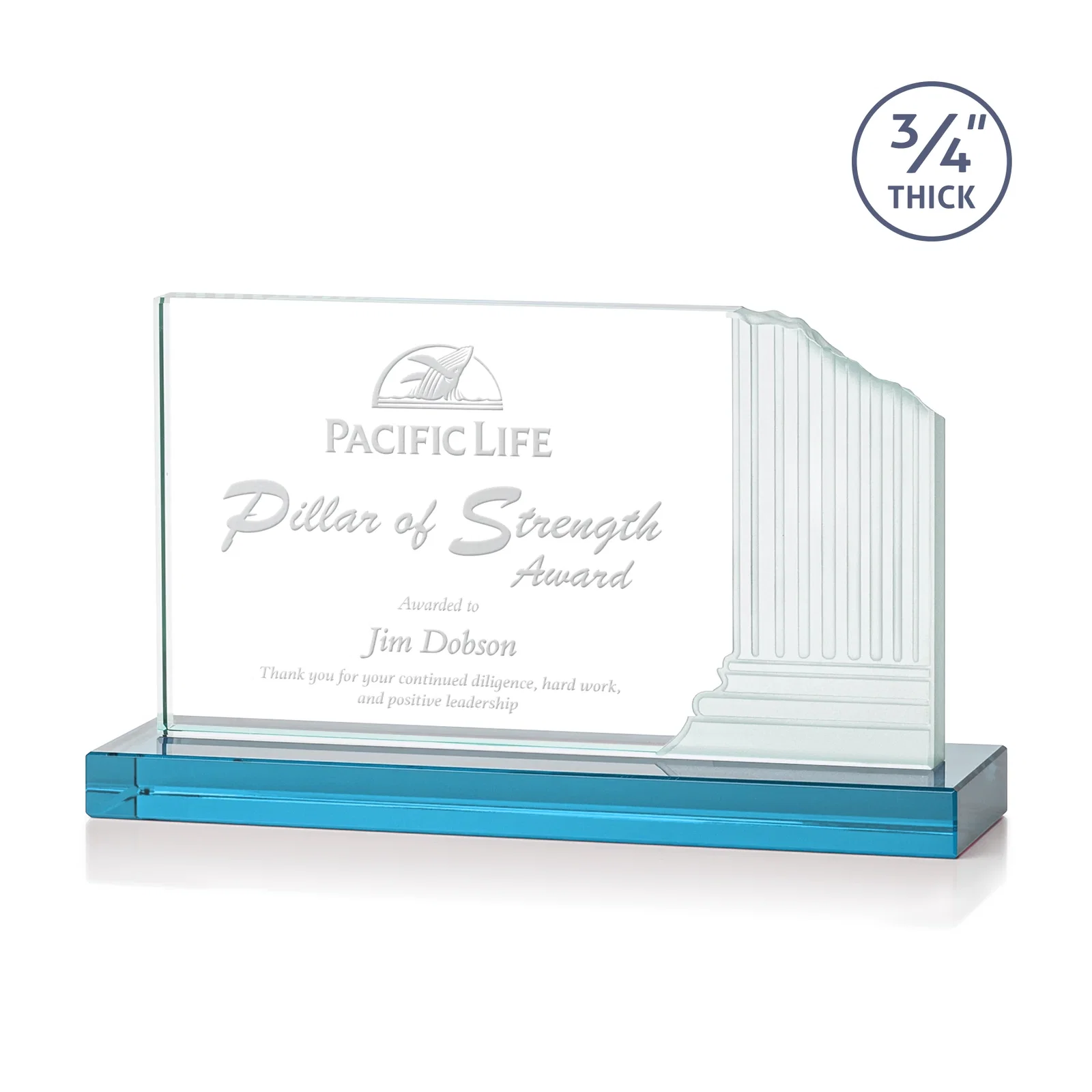 Custom Starfire Crystal Roman Colosseum Award on Sky Blue Base, awards for corporate award ceremonies