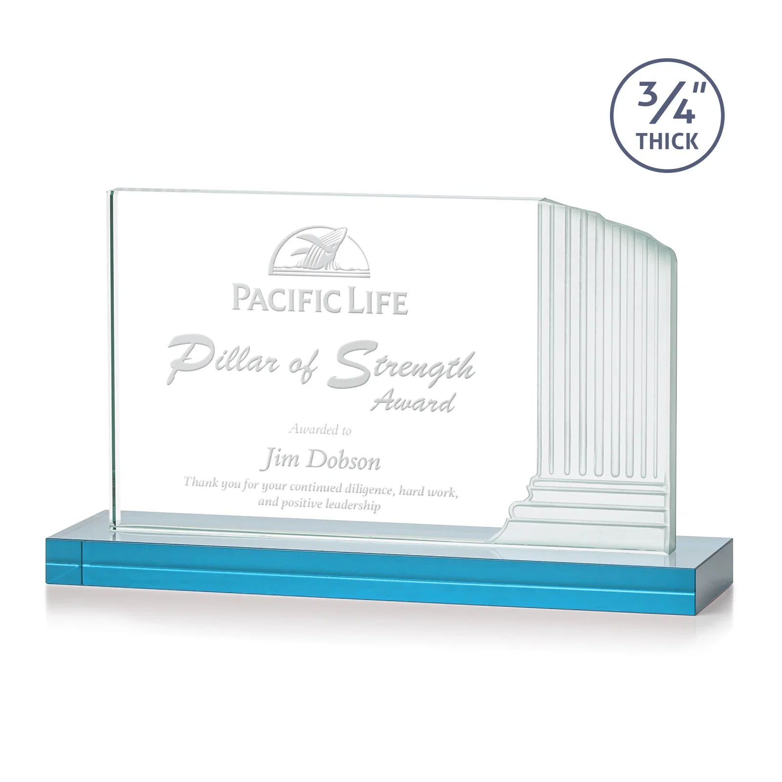 Custom Starfire Crystal Roman Colosseum Award on Sky Blue Base, awards for service anniversary gifts