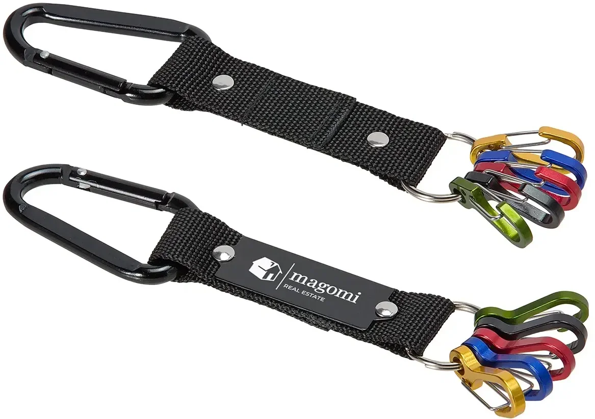 Color-Code custom branded aluminum carabiner key strap with logo area