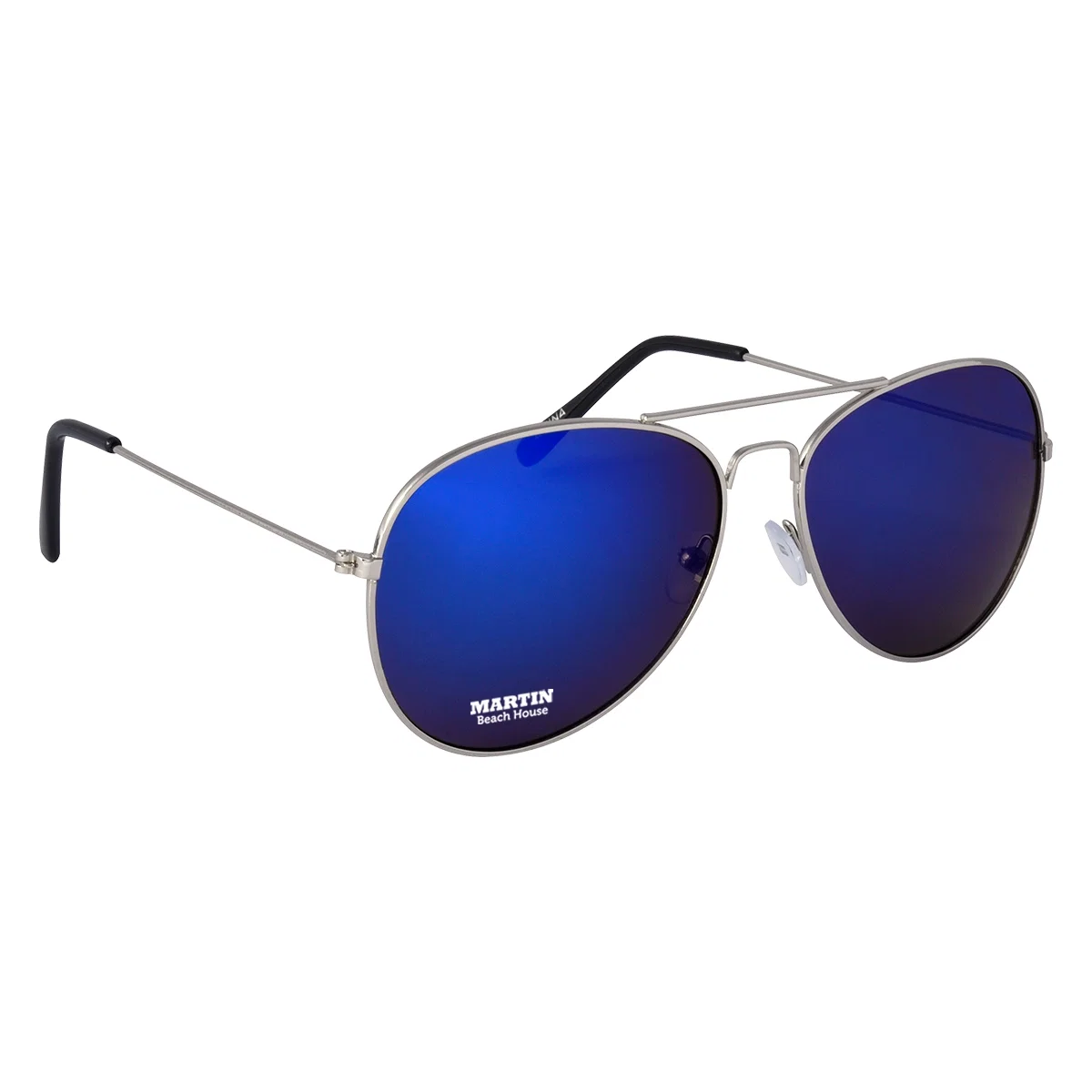 Aviator sunglasses with mirrored lenses in a silver metal frame