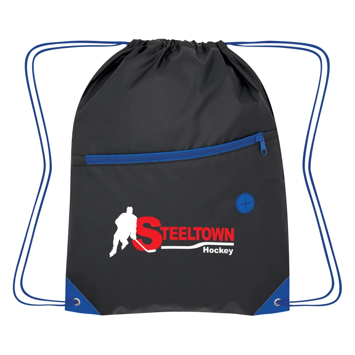 Flat lay of the empty drawstring pack