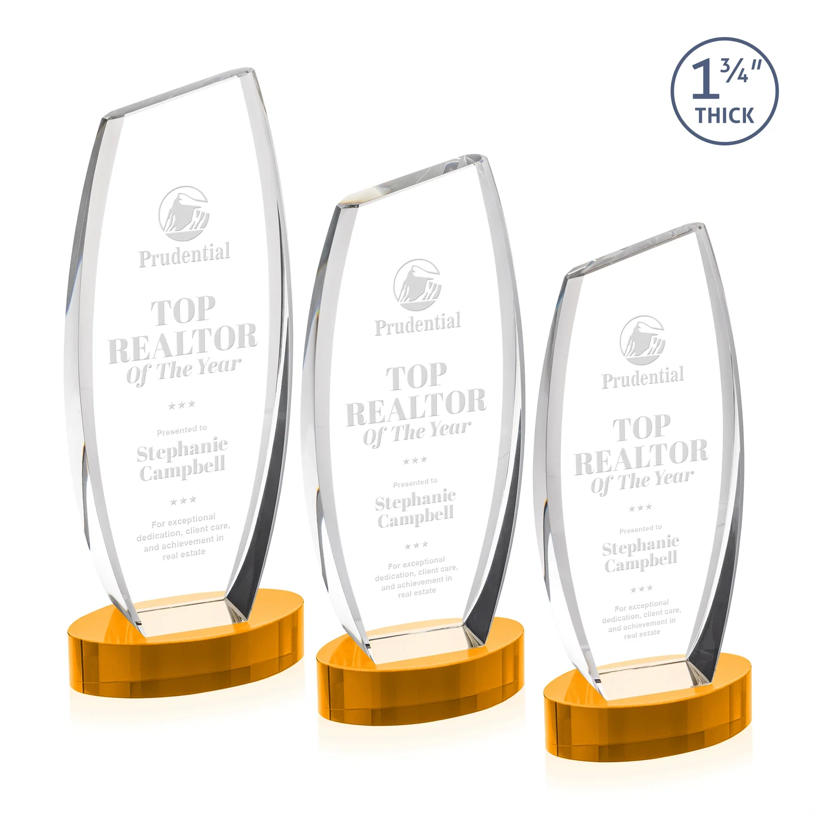 Custom Curved-Side Optical Crystal Peak Award on Oval Base, awards for employee recognition