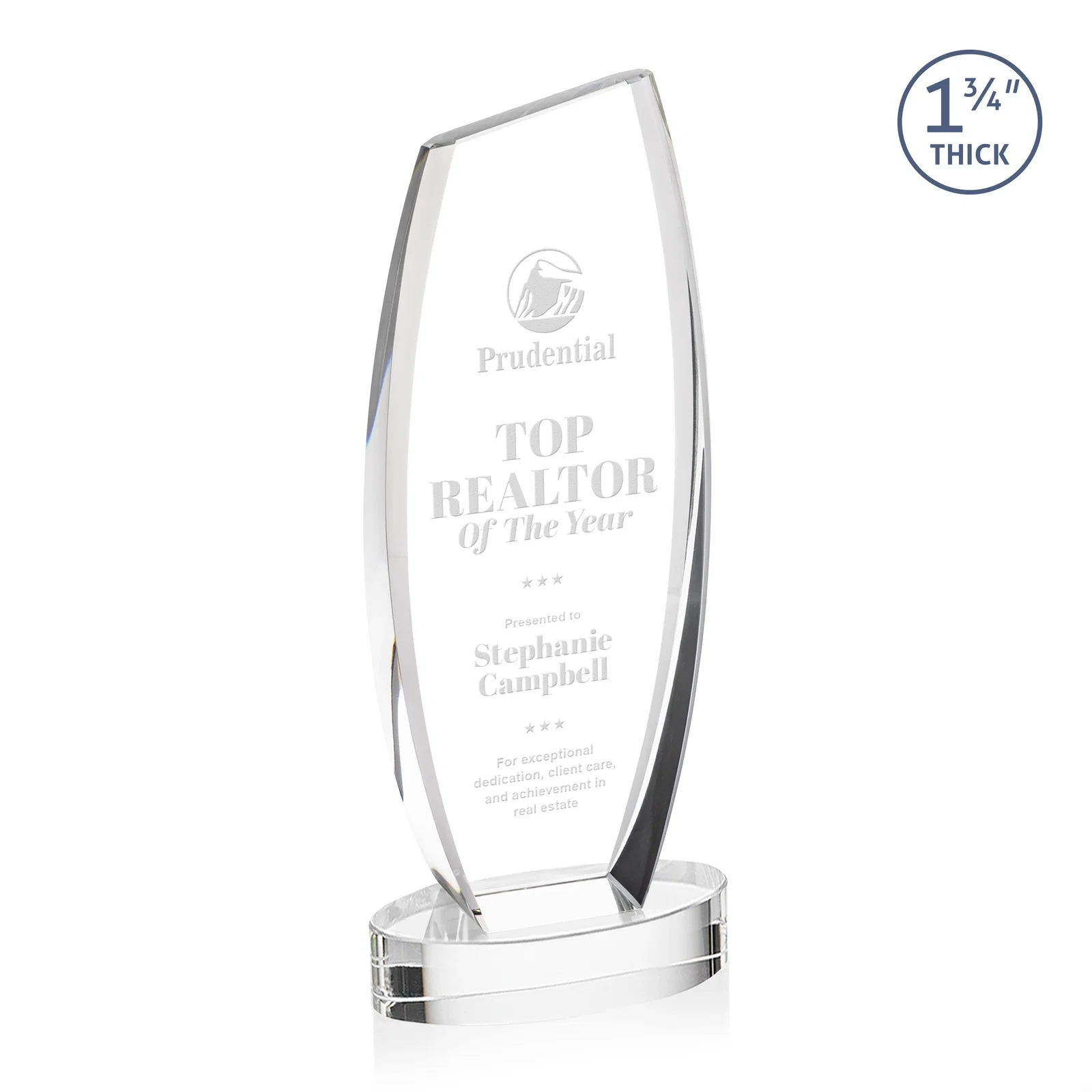 Custom Curved-Side Optical Crystal Peak Award on Oval Base, awards for volunteer appreciation