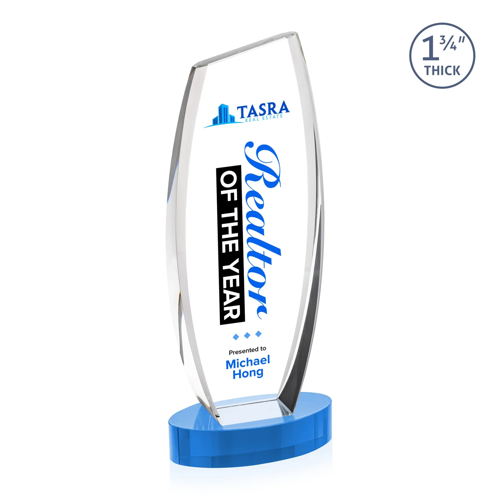Custom Curved-Side Optical Crystal Peak Award on Oval Base, awards, with your logo for employee recognition