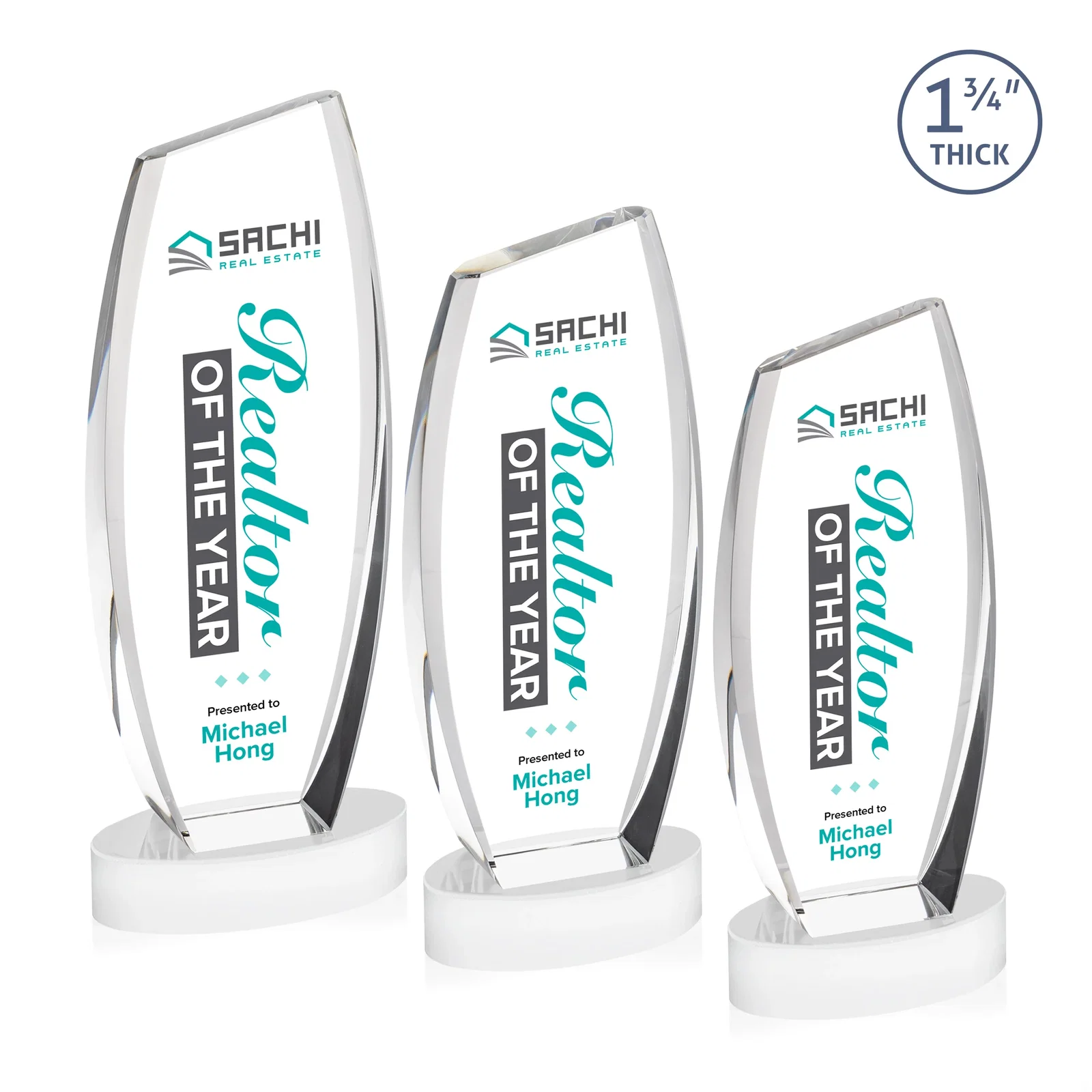 Custom Curved-Side Optical Crystal Peak Award on Oval Base, awards, with your logo for service anniversary gifts
