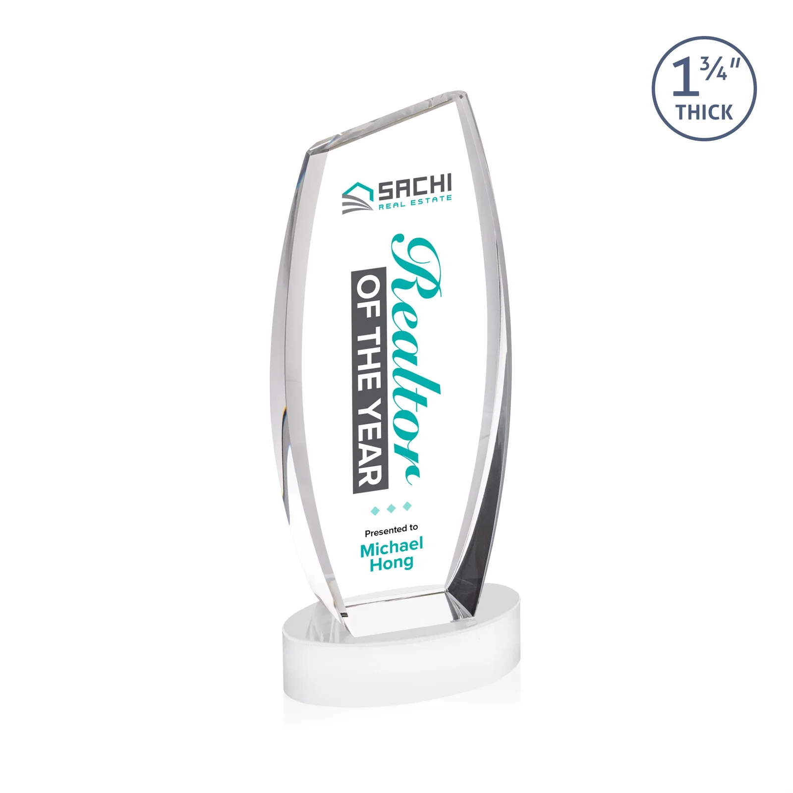 Custom Curved-Side Optical Crystal Peak Award on Oval Base, awards, with your logo for sales achievement awards
