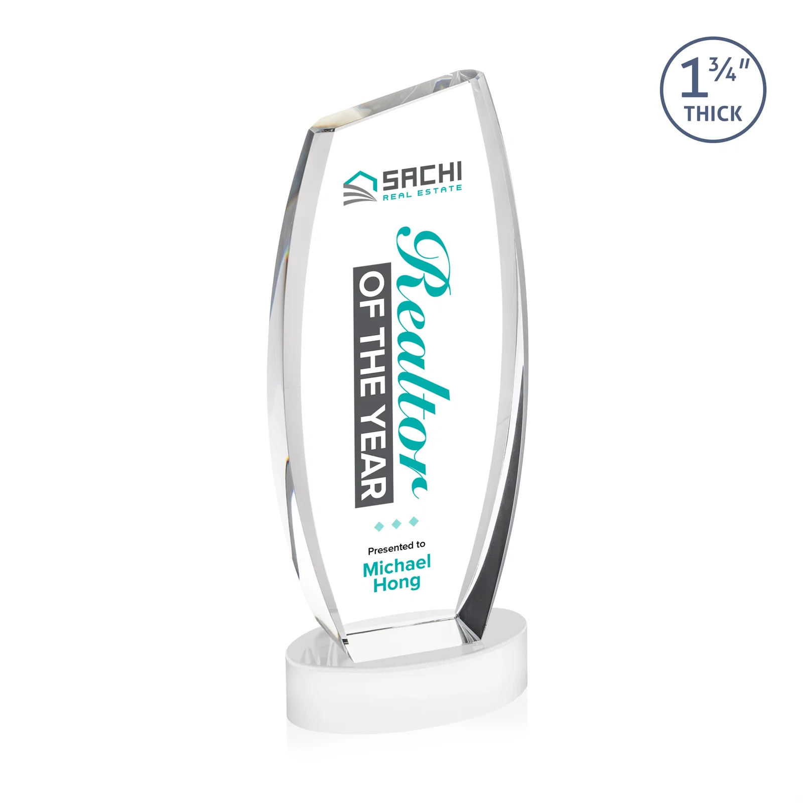 Custom Curved-Side Optical Crystal Peak Award on Oval Base, awards, with your logo for retirement presentations