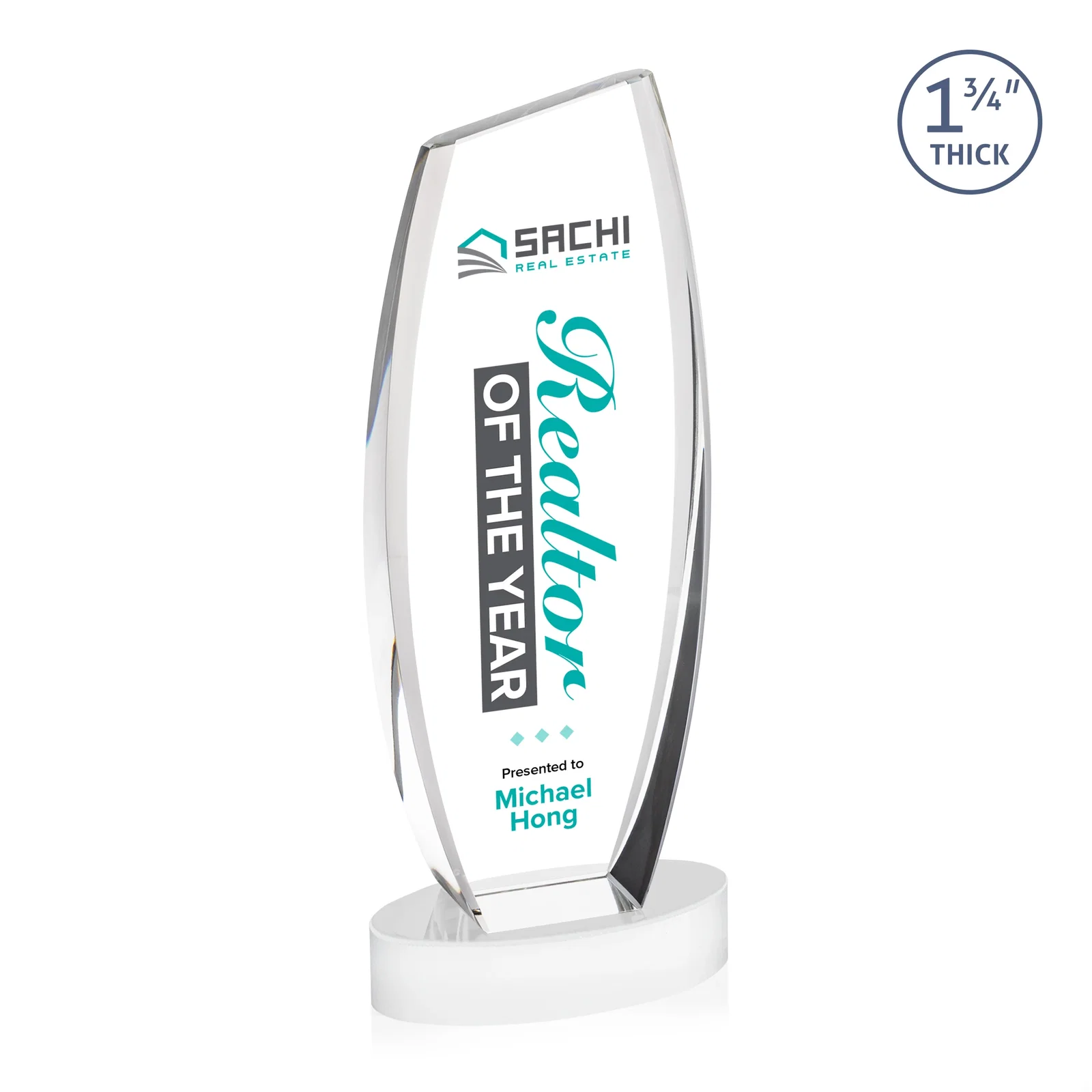Custom Curved-Side Optical Crystal Peak Award on Oval Base, awards, with your logo for team milestone celebrations