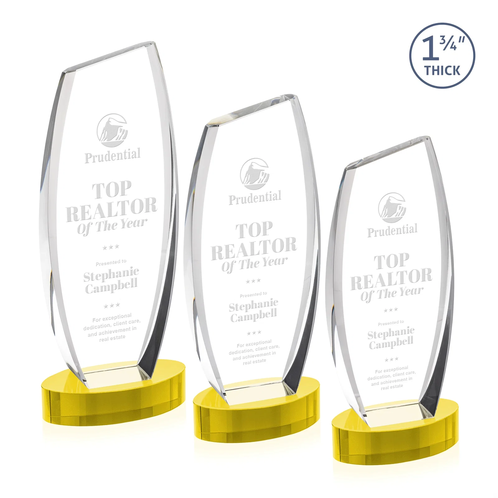 Custom Curved-Side Optical Crystal Peak Award on Oval Base, awards for company anniversary events