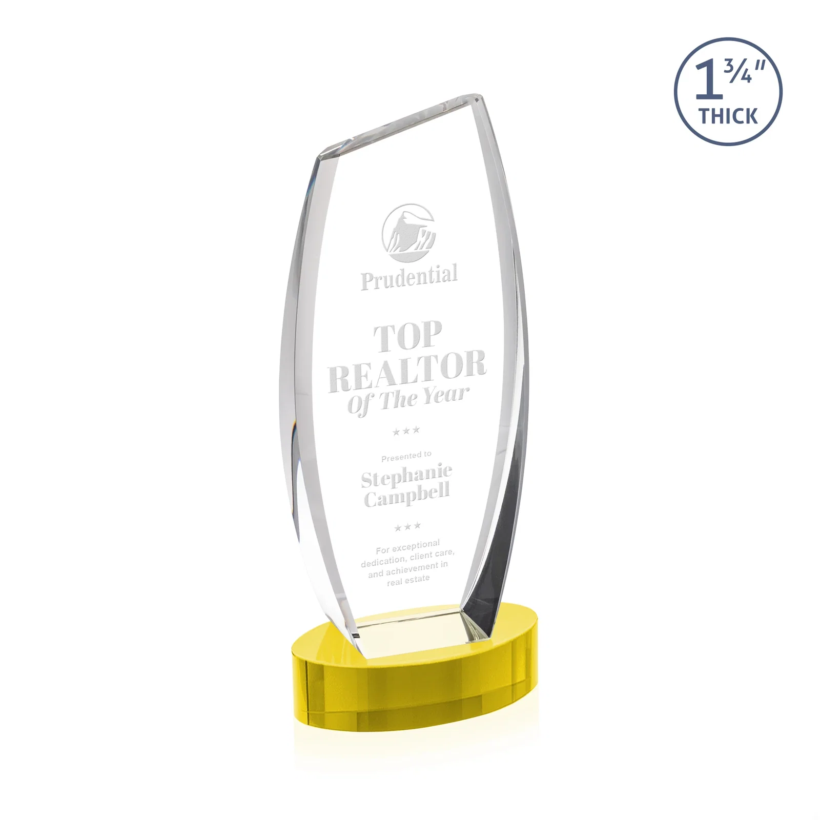 Personalized Curved-Side Optical Crystal Peak Award on Oval Base, awards for employee recognition