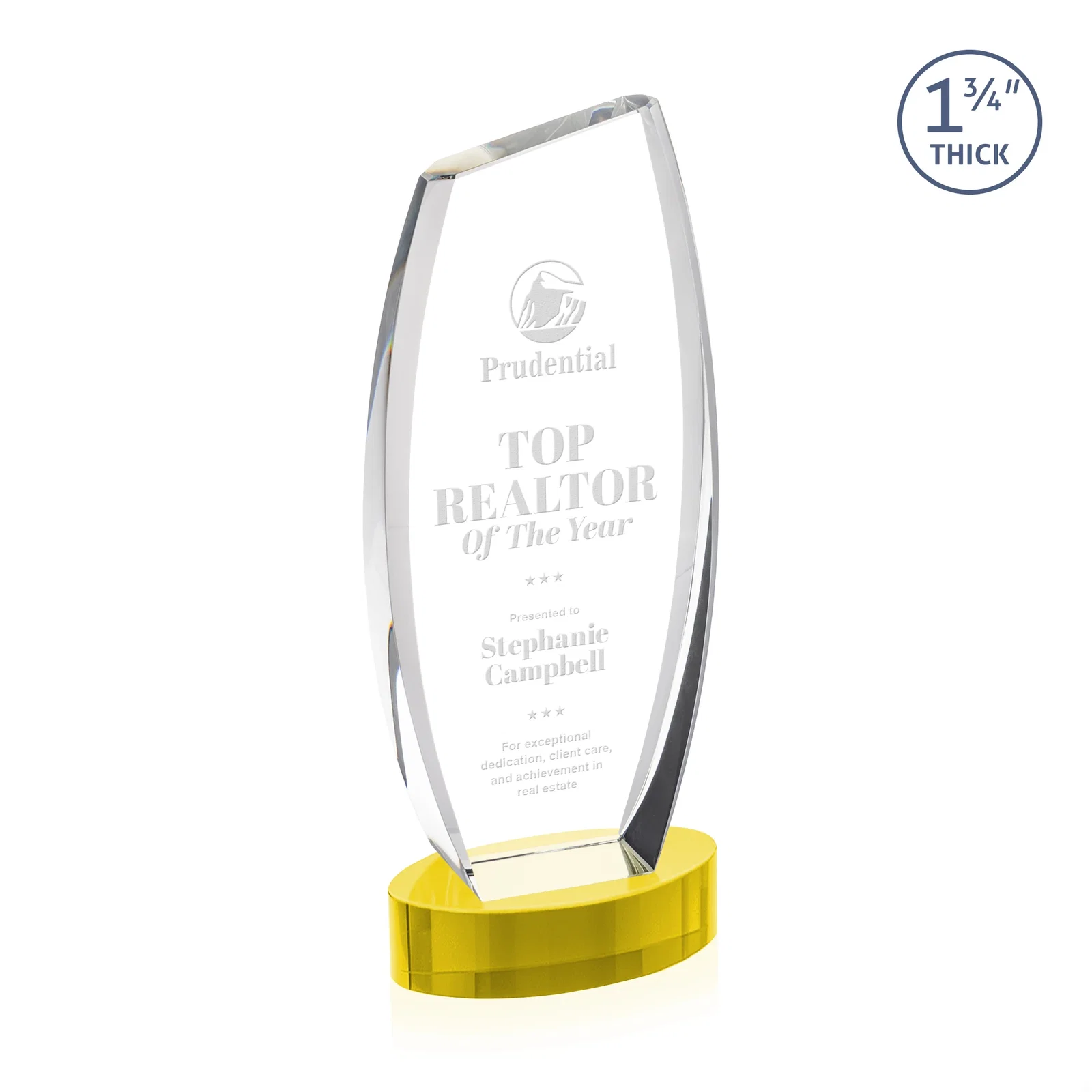 Personalized Curved-Side Optical Crystal Peak Award on Oval Base, awards for corporate award ceremonies
