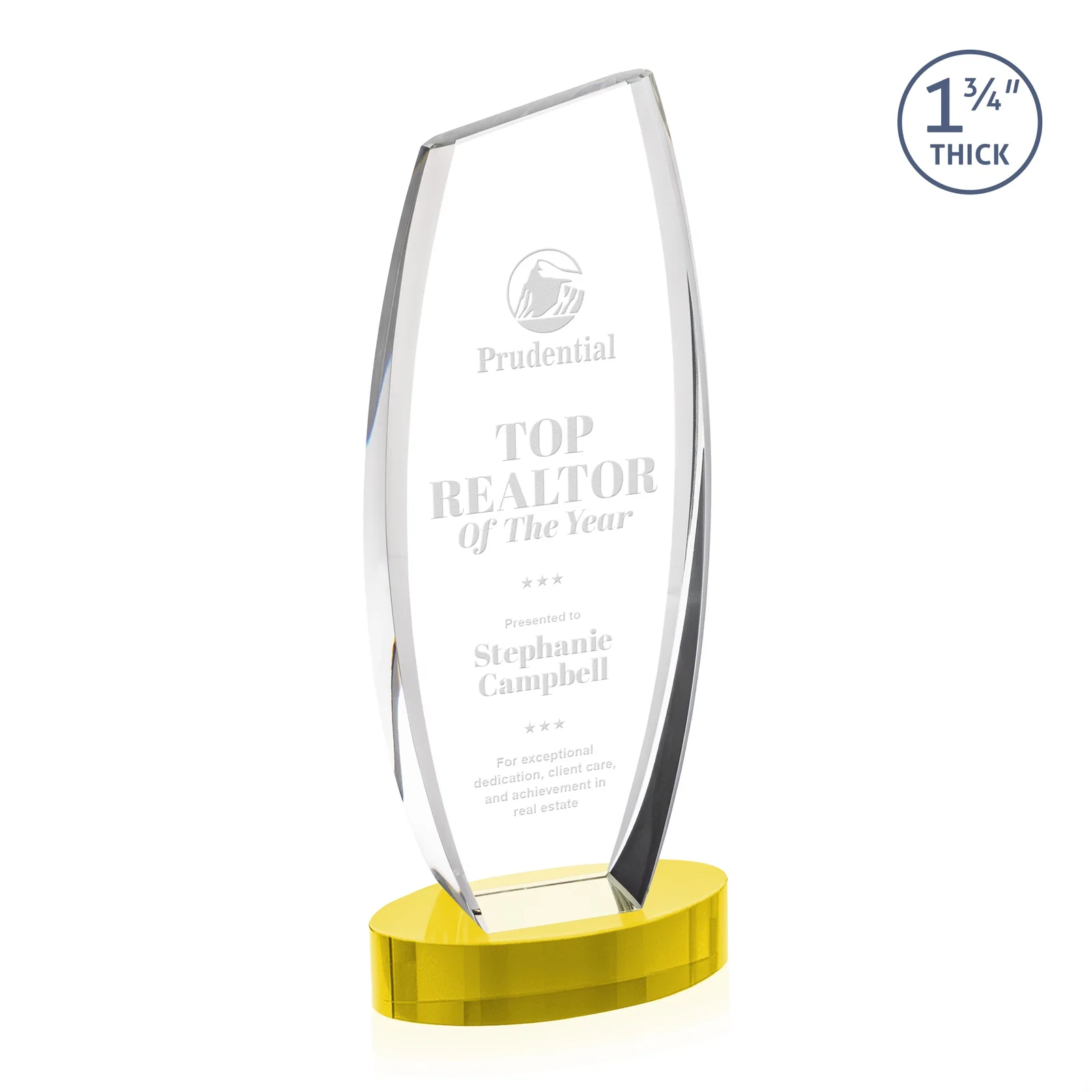 Personalized Curved-Side Optical Crystal Peak Award on Oval Base, awards for service anniversary gifts