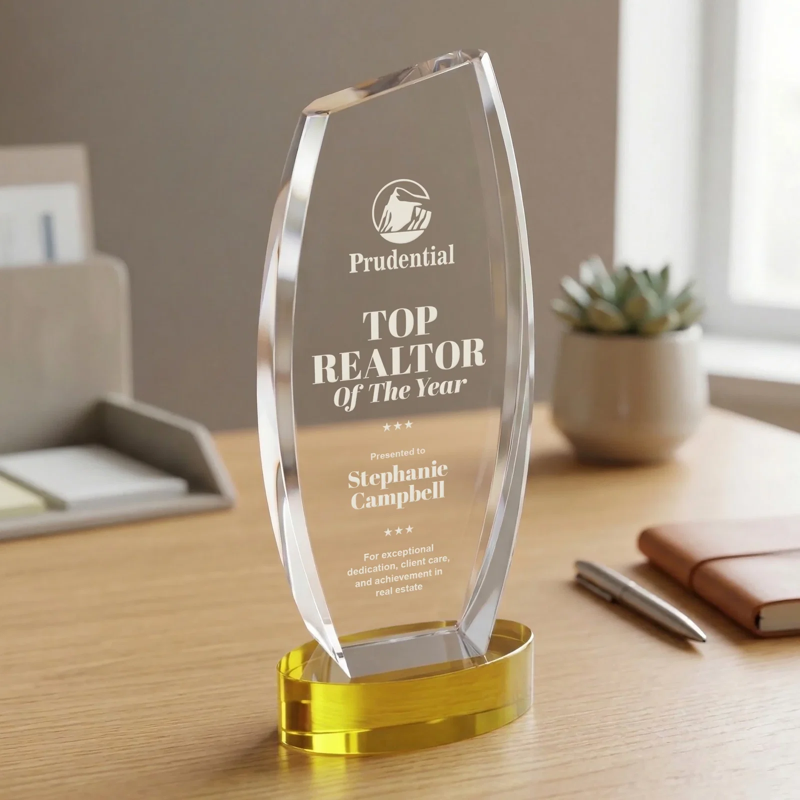 Personalized Curved-Side Optical Crystal Peak Award on Oval Base, awards for sales achievement awards