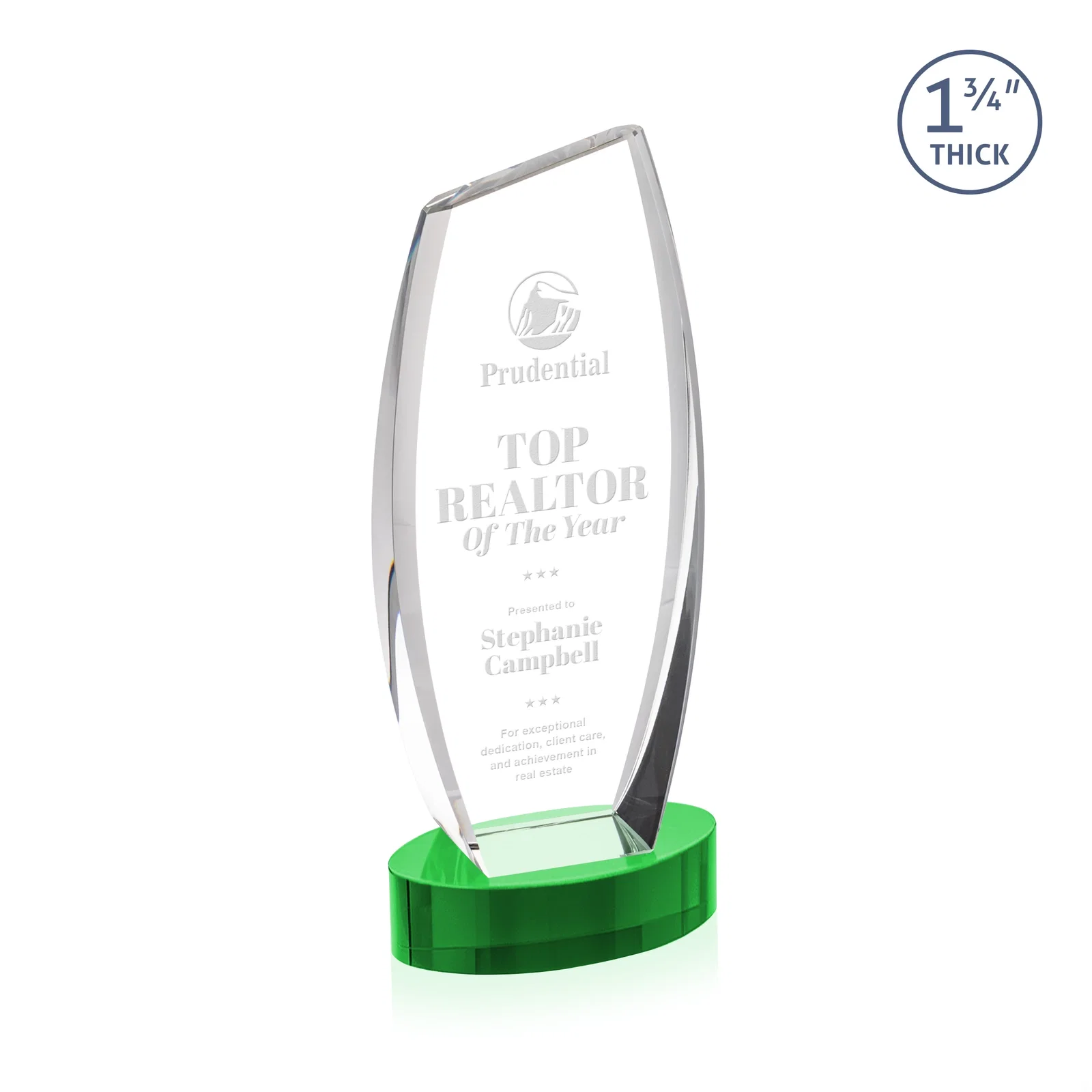 Personalized Curved-Side Optical Crystal Peak Award on Oval Base, awards for team milestone celebrations