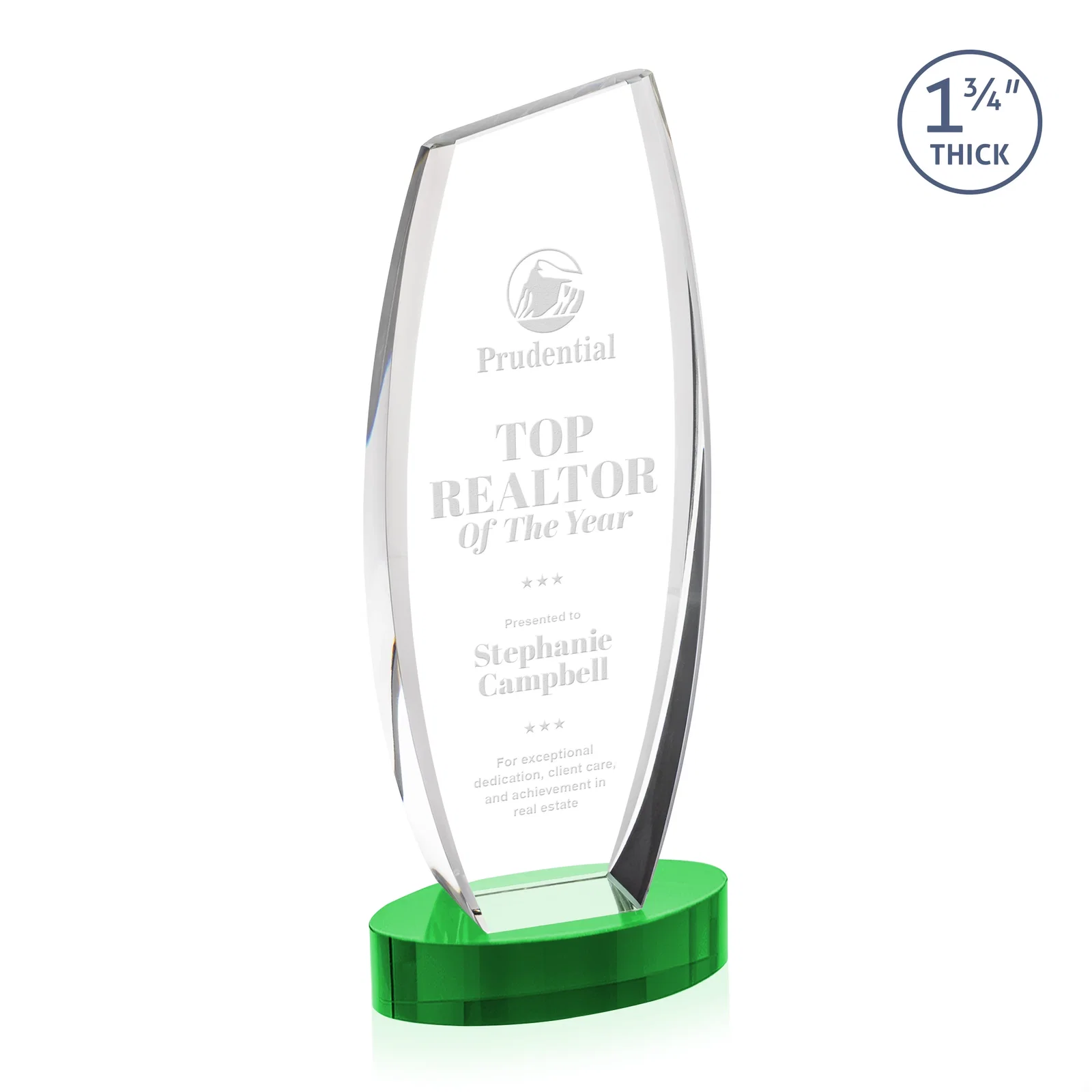 Personalized Curved-Side Optical Crystal Peak Award on Oval Base, awards for graduation ceremonies