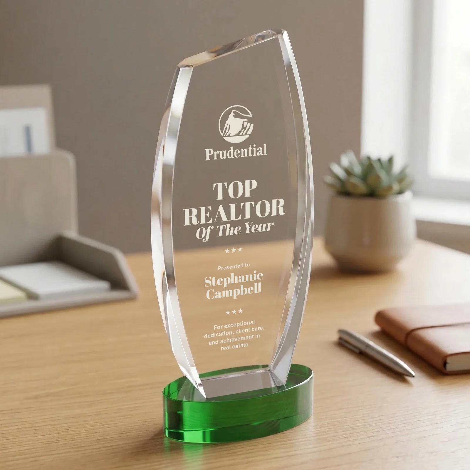 Personalized Curved-Side Optical Crystal Peak Award on Oval Base, awards for safety achievement programs