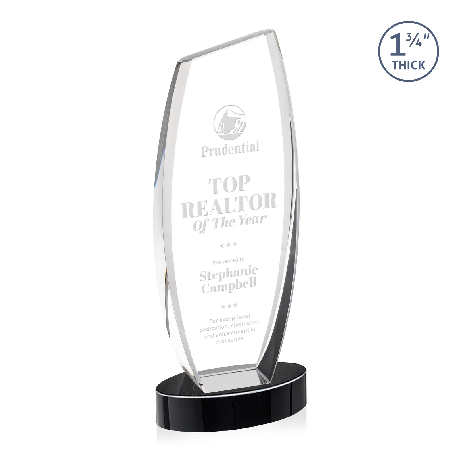 Promotional Curved-Side Optical Crystal Peak Award on Oval Base, awards for employee recognition