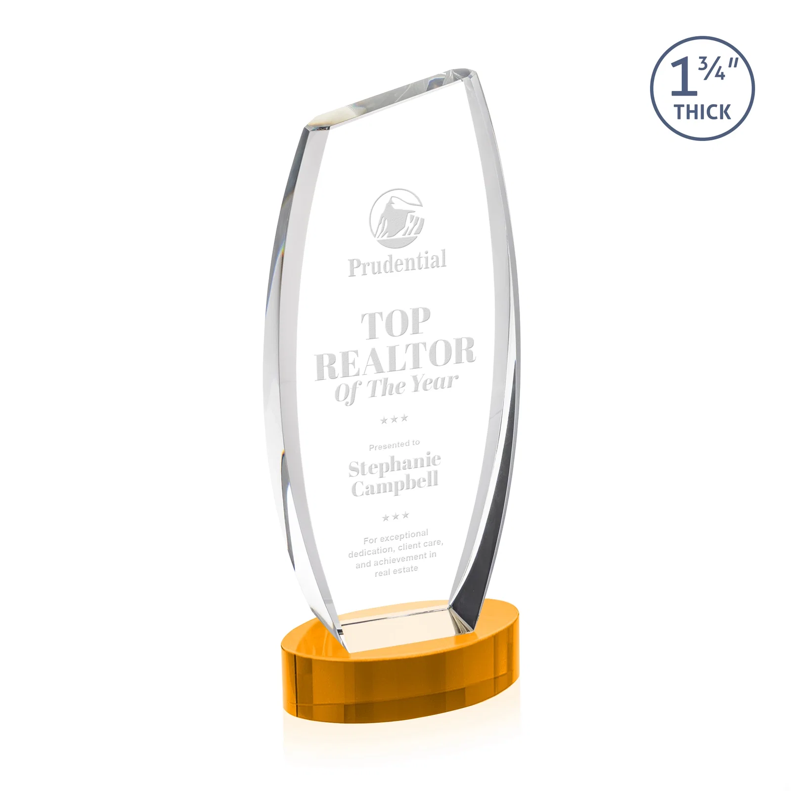 Custom Curved-Side Optical Crystal Peak Award on Oval Base, awards for service anniversary gifts