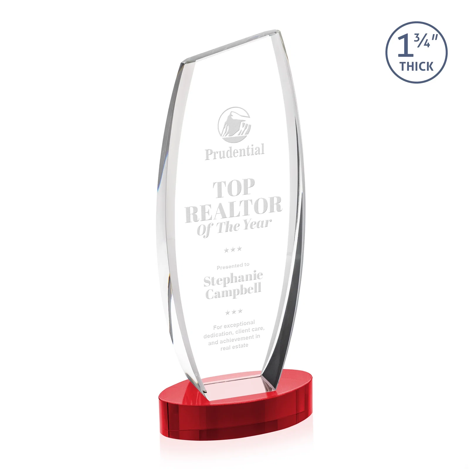 Promotional Curved-Side Optical Crystal Peak Award on Oval Base, awards for dealer and partner awards