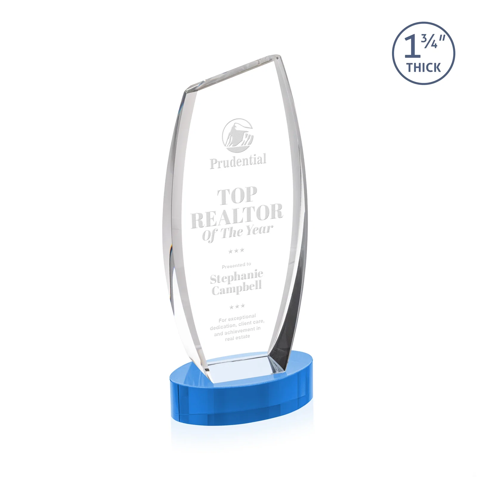 Branded Curved-Side Optical Crystal Peak Award on Oval Base, awards for corporate award ceremonies