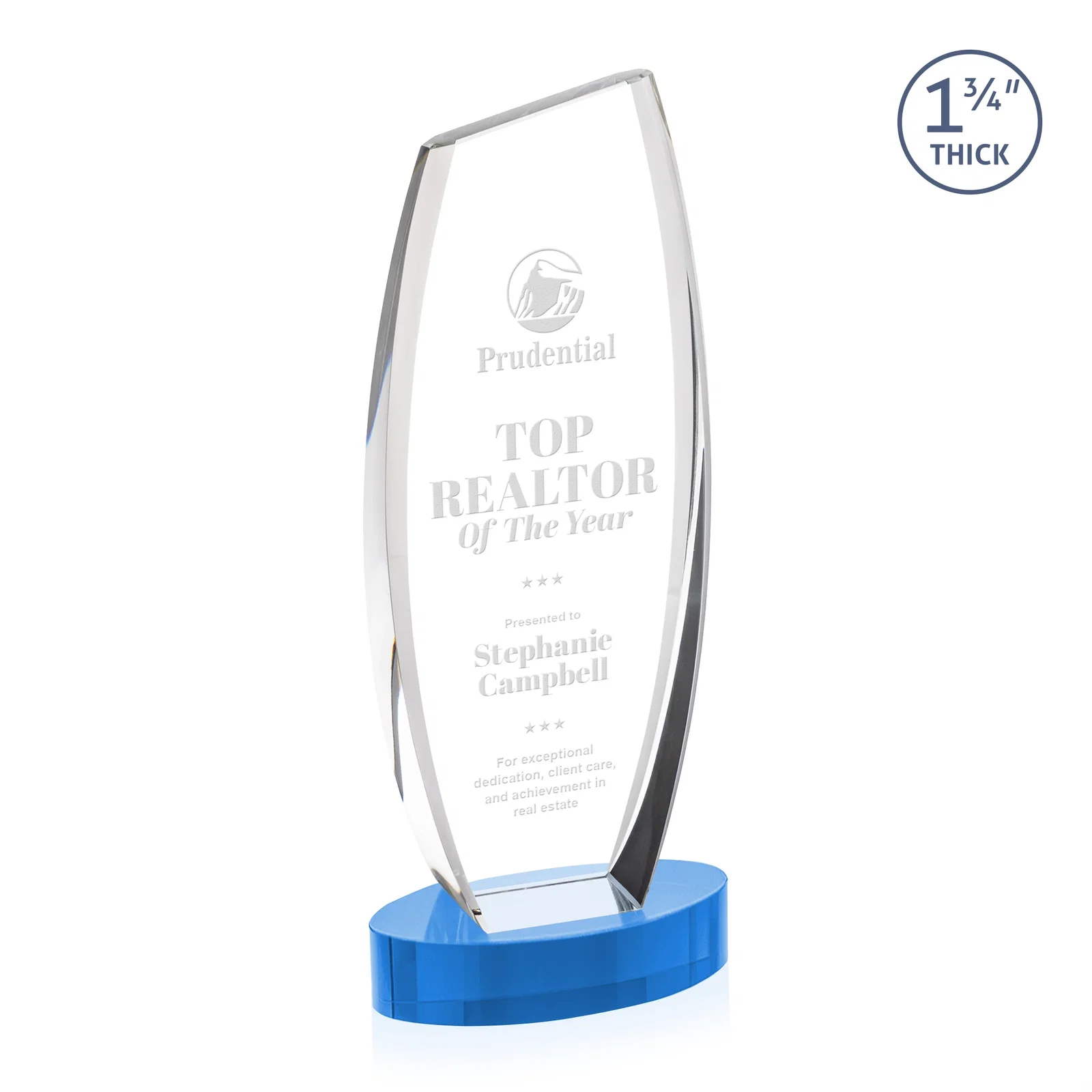Branded Curved-Side Optical Crystal Peak Award on Oval Base, awards for sales achievement awards