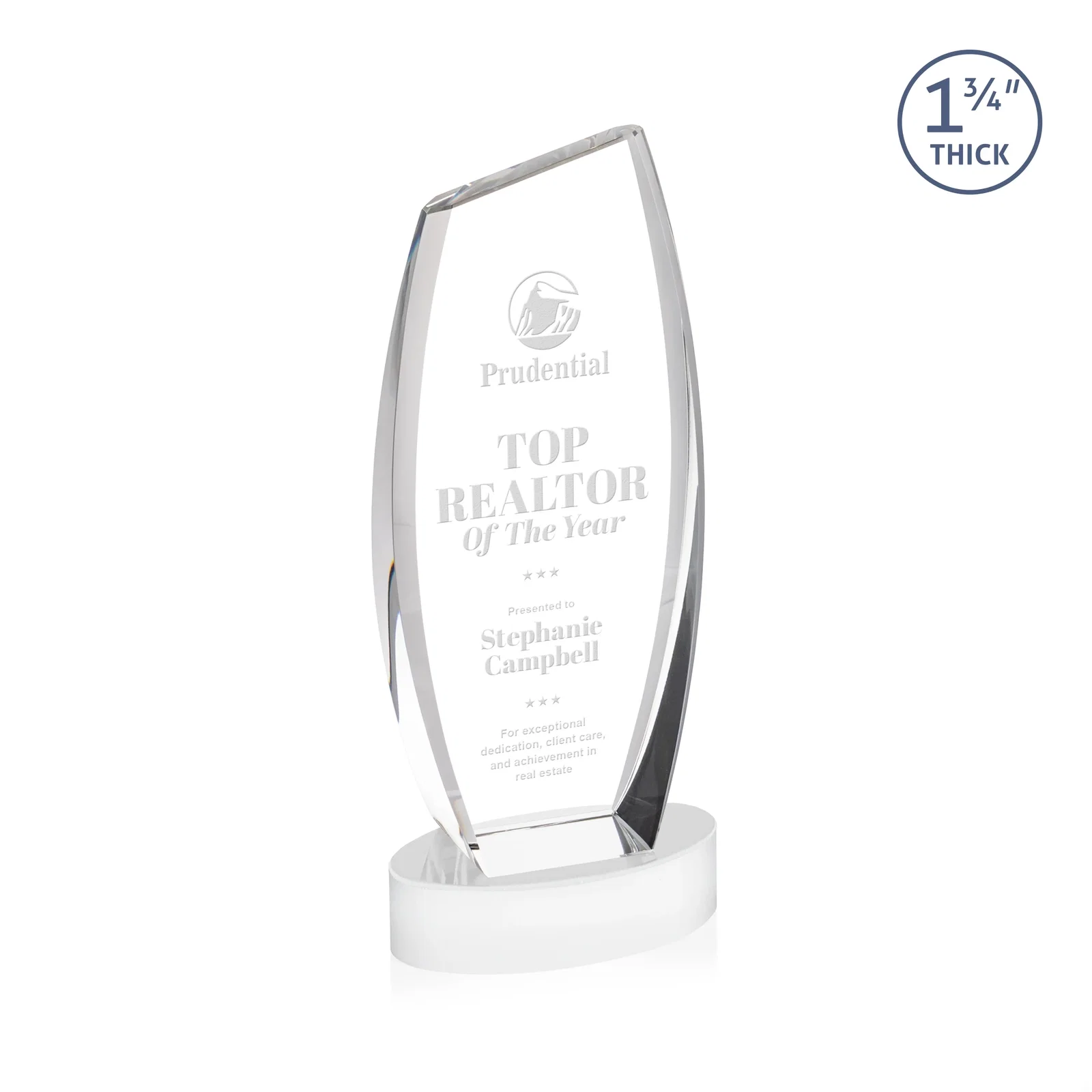 Branded Curved-Side Optical Crystal Peak Award on Oval Base, awards for donor appreciation