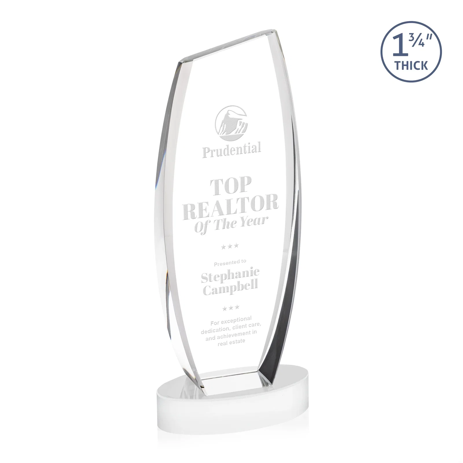 Branded Curved-Side Optical Crystal Peak Award on Oval Base, awards for safety achievement programs