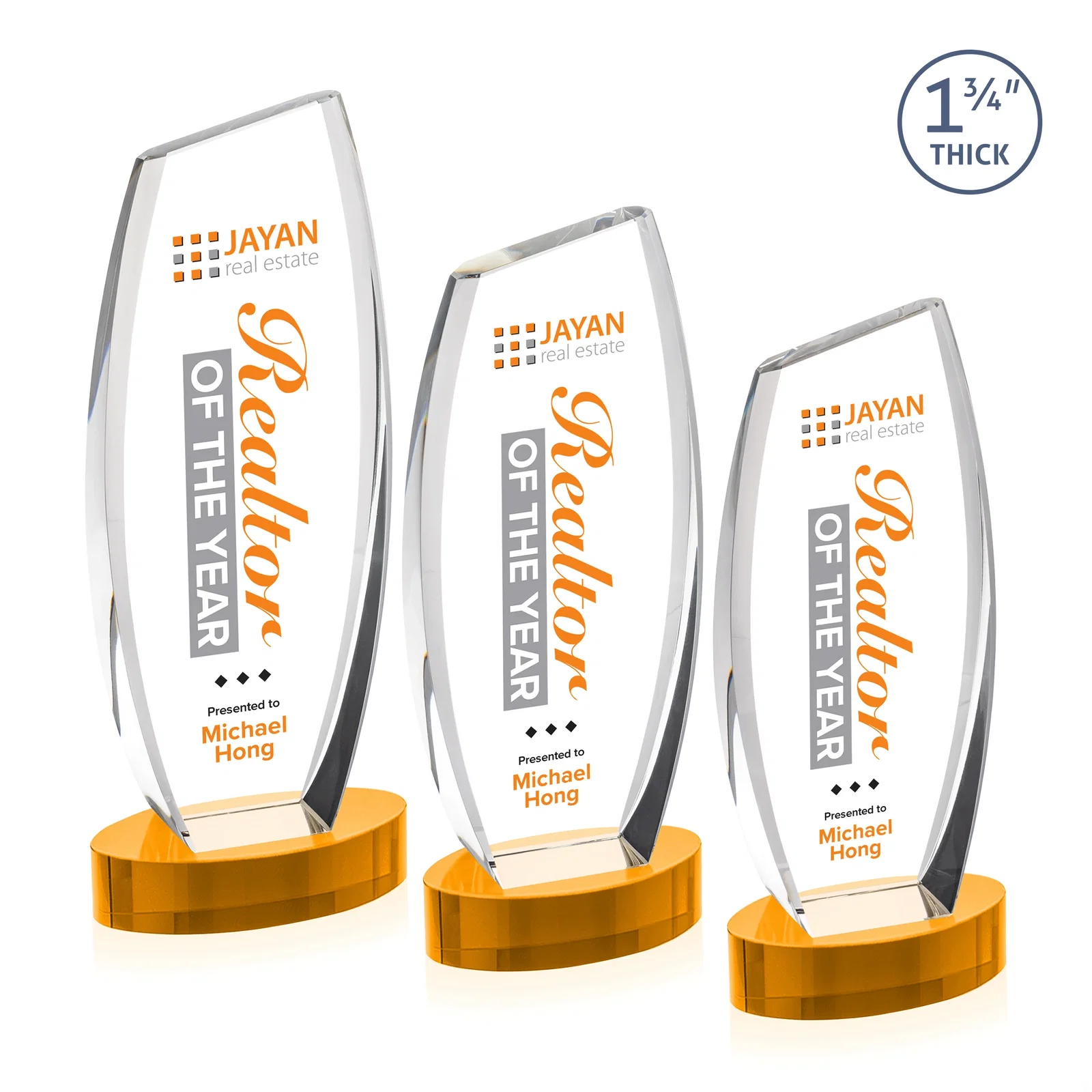 Branded Curved-Side Optical Crystal Peak Award on Oval Base, awards for dealer and partner awards