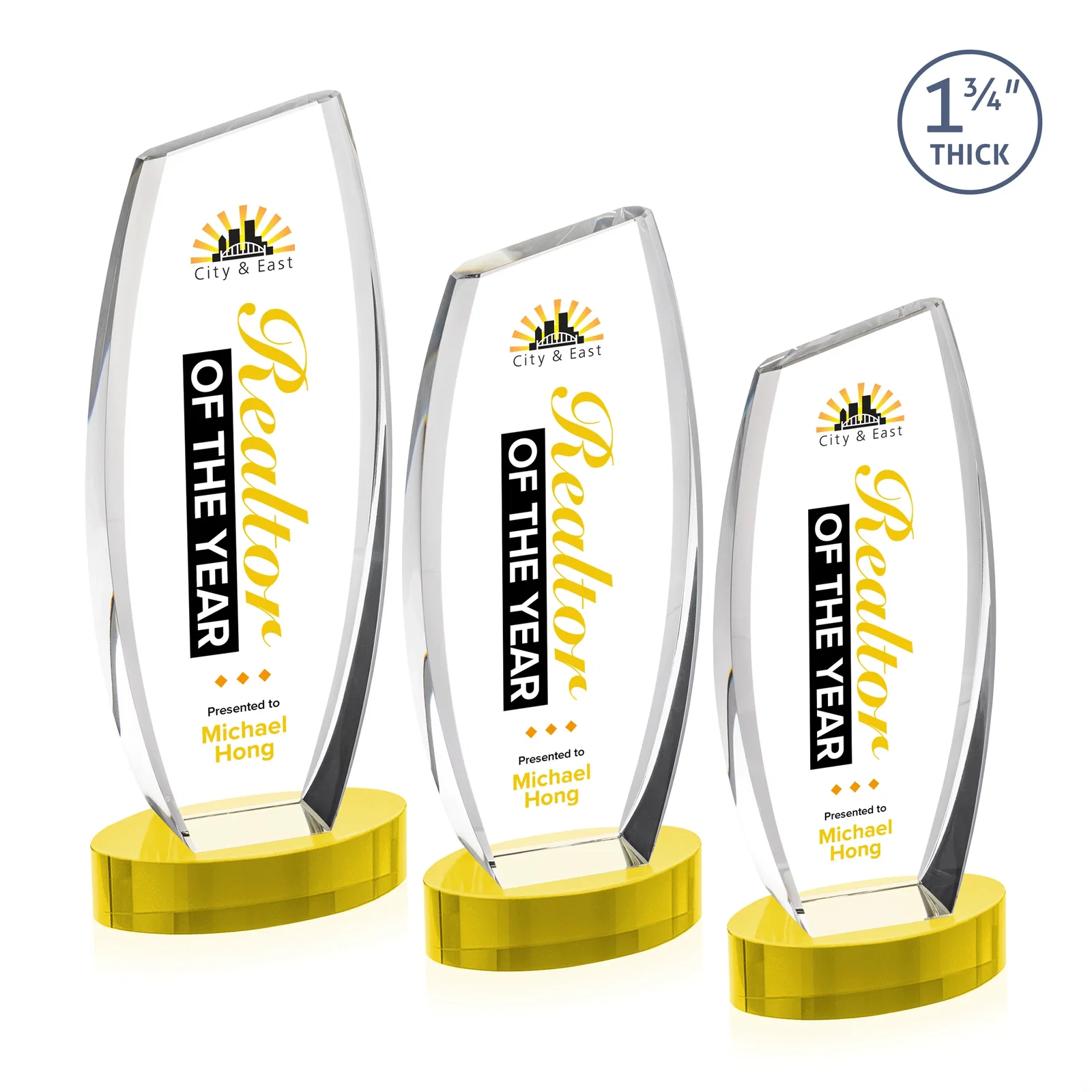 Custom printed Curved-Side Optical Crystal Peak Award on Oval Base, awards for safety achievement programs