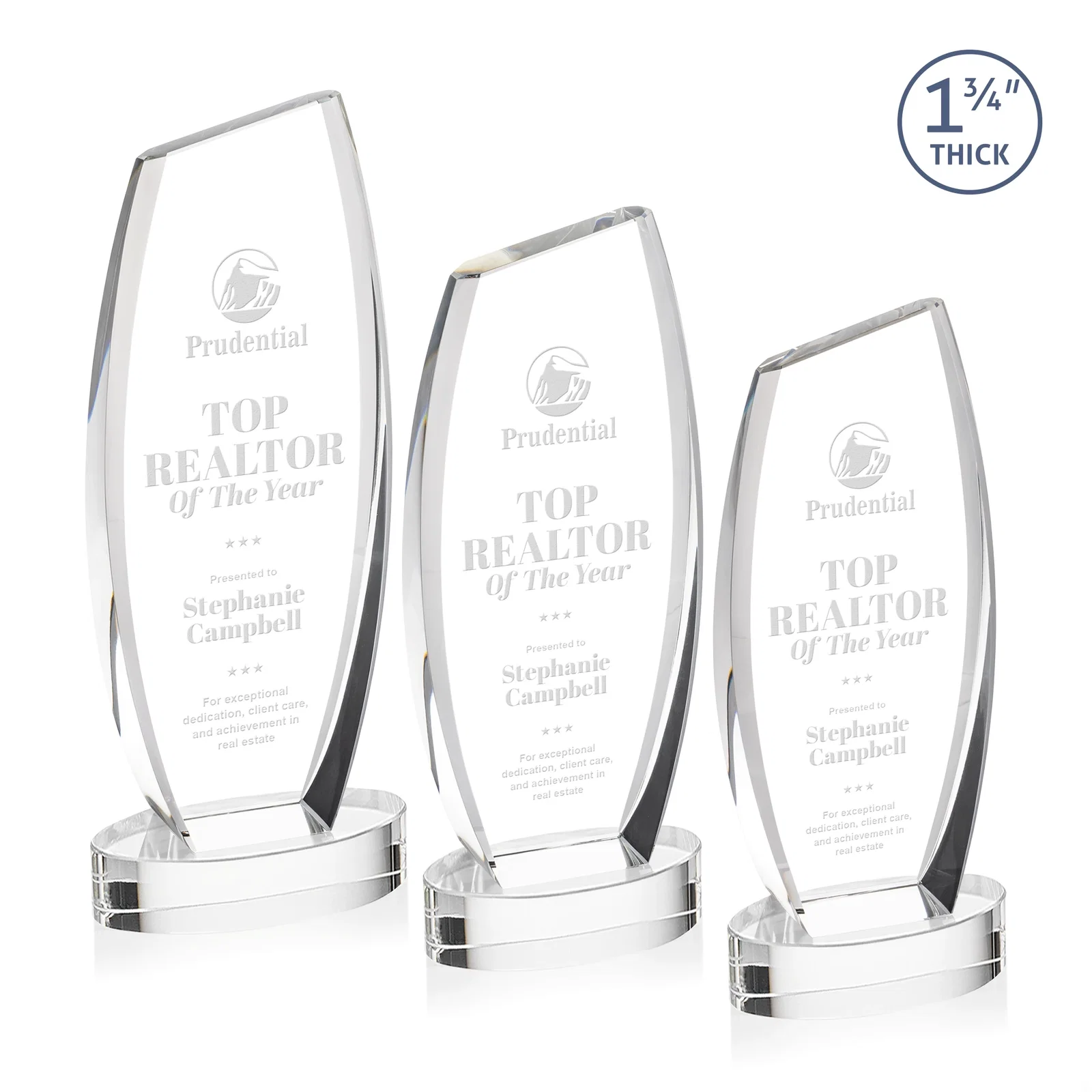 Custom Curved-Side Optical Crystal Peak Award on Oval Base, awards for donor appreciation