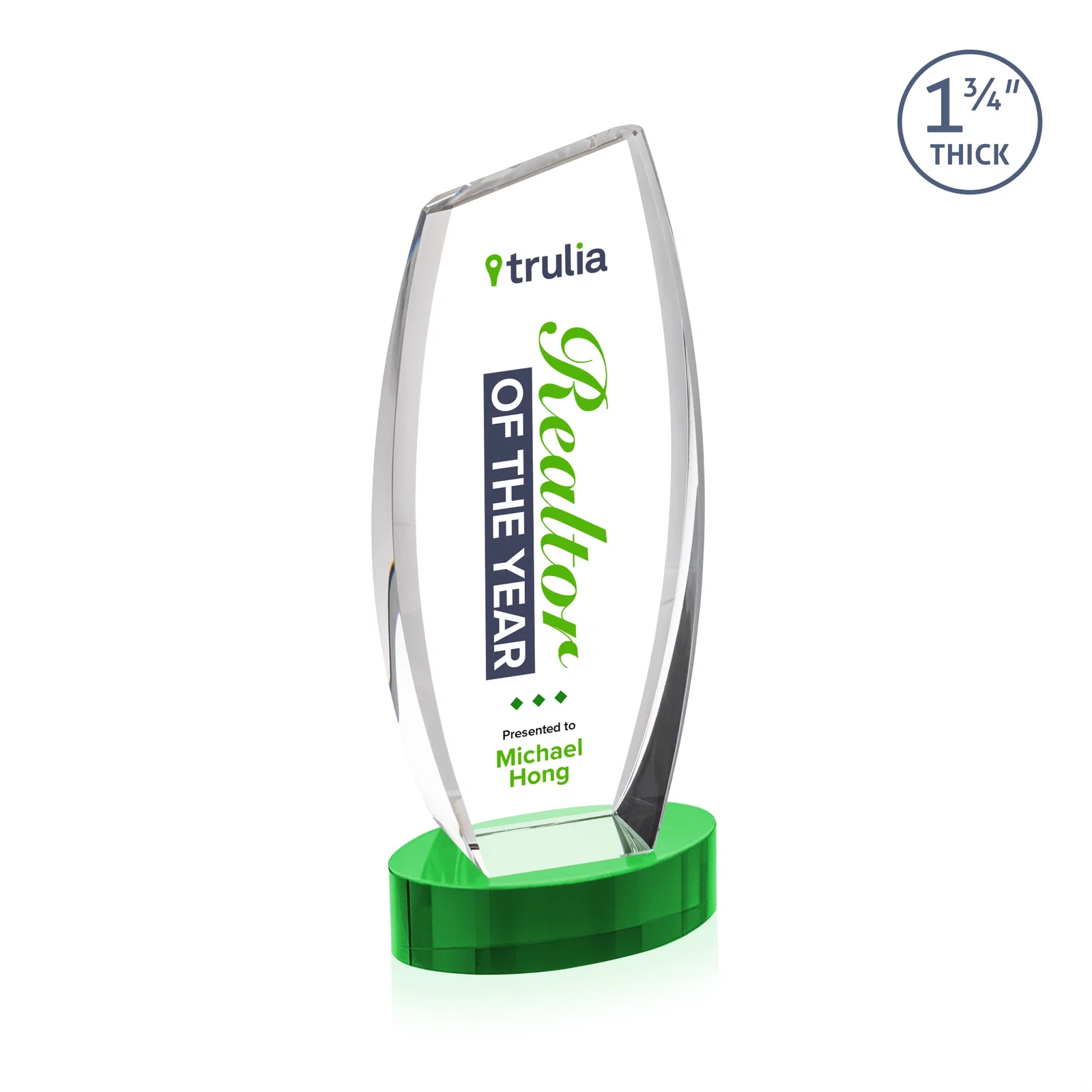 Customized Curved-Side Optical Crystal Peak Award on Oval Base, awards for service anniversary gifts